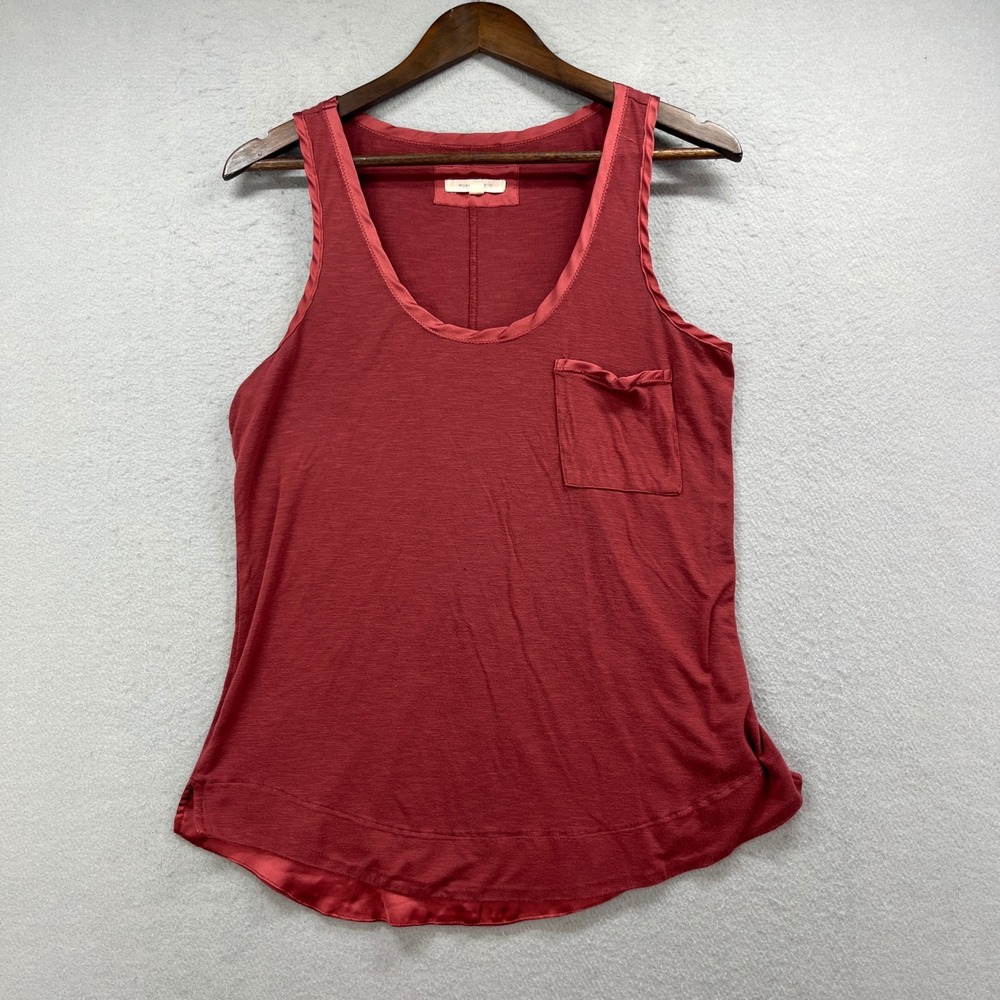 Pure & Good Tank Top Womens S Rust Red Satin Trim Pocket Minimalist Casual Top